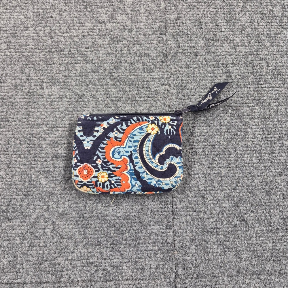 Vera Bradley Quilted Cotton Zip ID Case Navy Orange Paisley Coin Purse Wallet